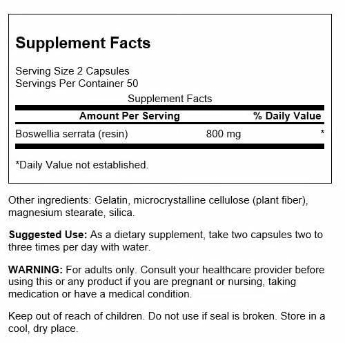 Swanson Boswellia - Herbal Supplement Promoting Joint Support - Ayurvedic Herb for Joint Flexibility & Mobility Support - Made with Boswellia Serrata Resin - (100 Capsules) (4 Pack) SwansonAu supplements
