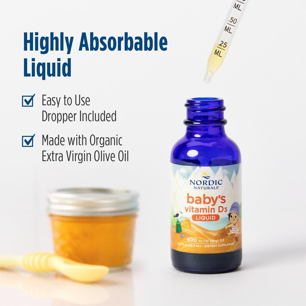 Nordic Naturals Baby’s Vitamin D3, Unflavored - 0.76 oz - 400 IU Vitamin D3 - Healthy Bones, Immune System Support, Normal Sleep Rhythms - Non-GMO, Certified Vegetarian - 90 Servings Nordic NaturalsAu supplements