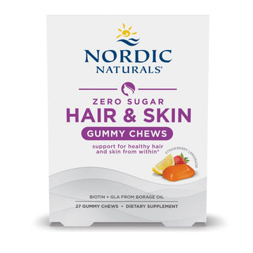 Nordic Naturals Zero Sugar Hair & Skin Gummy Chews, Strawberry Lemonade - 27 Gummy Chews - Biotin + GLA from Borage Oil - Promotes Healthy Balance of Fats in Skin - Non-GMO - 27 Servings Nordic NaturalsAu supplements