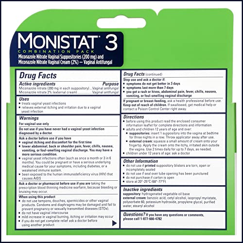 Monistat 3 Day Yeast Infection Treatment for Women, 3 Miconazole Suppository Inserts & External MonistatAu supplements