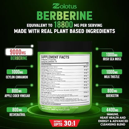 Zolotus 18800mg Berberine Supplement 40 in 1, with Sea Moss, Cinnamon, Milk Thistle ZolotusUS supplements