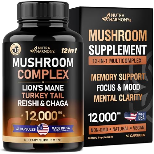 Mushroom Supplement - Organic Lion's Mane | Turkey Tail | Chaga | Cordyceps | Reishi NUTRAHARMONYUS supplements