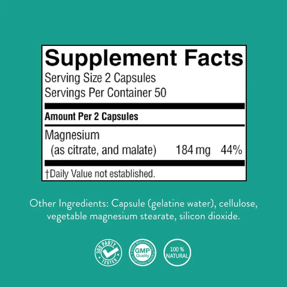 Nature’s Sunshine Magnesium Complex - High Potency Magnesium Supplement with Citrate & Malate for Relaxation, Optimal Absorption, Muscle Function, Energy Production - 50 Servings (100 Capsules) Nature's Sunshinenz supplements