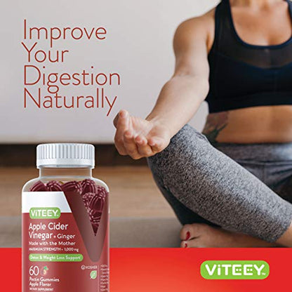 Apple Cider Vinegar Gummies 1,000mg Plus Ginger, ACV with The Mother, Detox Cleanse ViteeyUS supplements