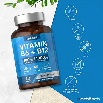 Vitamin B6 and B12 Tablets High Strength | 60 Count | with 100mg of Vitamin B6 HorbäachUS supplements