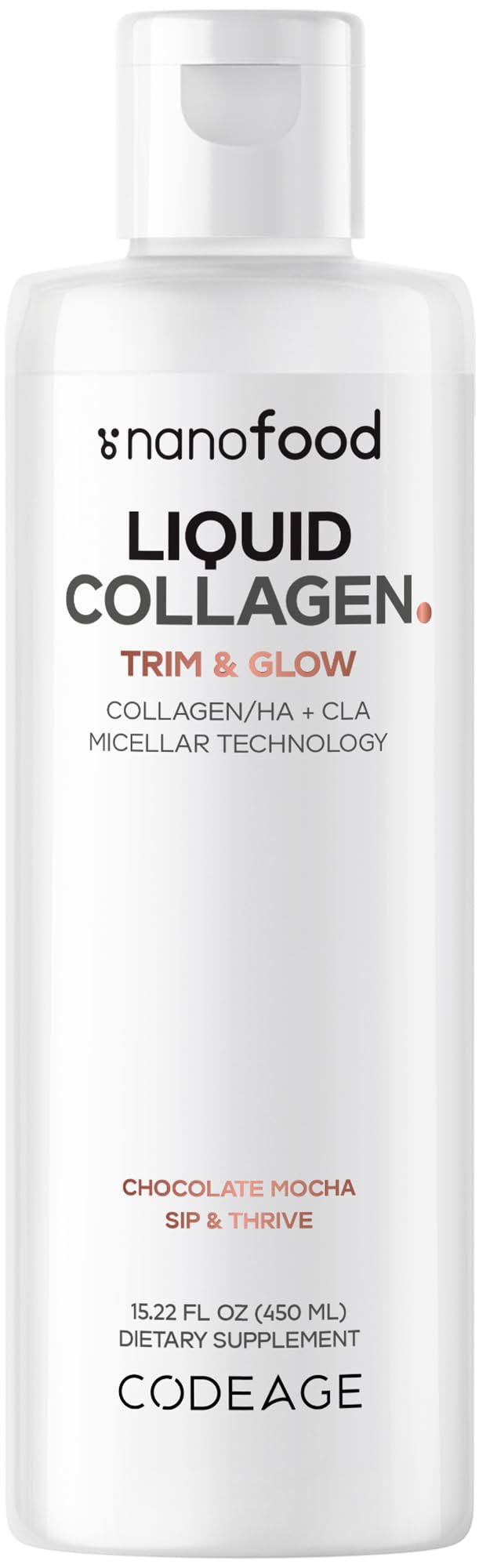 Codeage Liquid Collagen Supplement Chocolate Flavor, Beauty Trim & Glow Liposomal Collagen Peptides, CLA Conjugated Linoleic Acid, Hyaluronic Acid, Vitamin E, Hydrolyzed, Non-GMO, 15.22 fl oz CodeageAu supplements