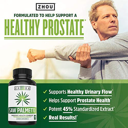 Zhou Nutrition Saw Palmetto Extract 500 mg, Prostate Health, Urinary Tract Support, DHT Zhou NutritionUS supplements