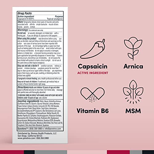 Penetrex Arthritis Warming Pain Relief Cream - Deep Penetrating Capsaicin with Arnica, Vitamin B6 & MSM(DMSO2) - Apply to Hands, Wrists, Feet, Knees, Elbows and Other Affected Areas, 2 oz PenetrexAu supplements