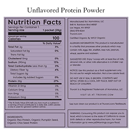 Truvani Organic Vegan Protein Powder Unflavored - 20g of Plant Based Protein, Organic TruvaniUS supplements
