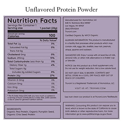 Truvani Organic Vegan Protein Powder Unflavored - 20g of Plant Based Protein, Organic TruvaniUS supplements