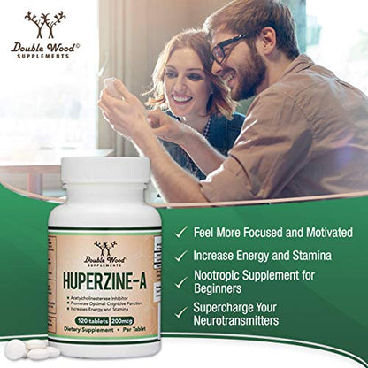 Huperzine A 200mcg (Third Party Tested) Manufactured in The USA, 120 Tablets, Brain Double Wood SupplementsUS supplements