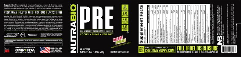 NutraBio PRE Workout V5 - (Cherry Limeade) NutraBioAu supplements