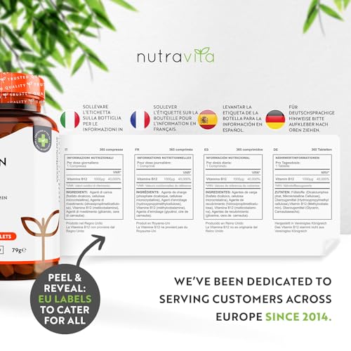 Vitamin B12 1000mcg - 365 High Strength Vegan Tablets (1 Year Supply) - Max Strength NutravitaUS supplements