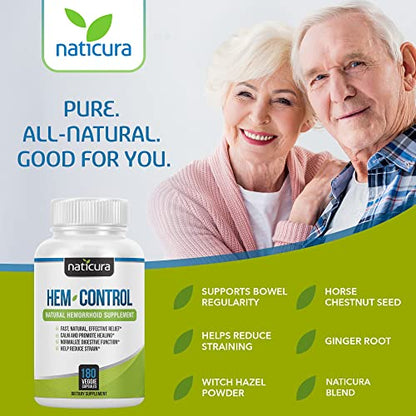 Naticura Hem-Control Natural Hemorrhoid Supplement - Vegan Herbal Supp NaticuraUS supplements