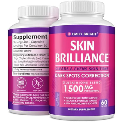 Glutathione Capsules - 1,500mcg Glutathione Supplement - Skin Tone Enhancer - Targets Emily Bright INCUS supplements