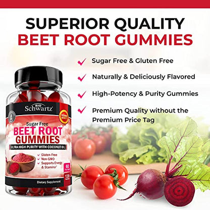 Sugar Free Beet Root Gummies - Nitric Oxide Beet Chews Infused with Coconut Oil BioSchwartzUS supplements