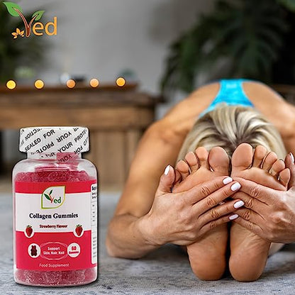 Ved Collagen Gummies; Chew Gummies Strawberry Flavour, Raw Unfiltered Collagen Gummies VedUS supplements