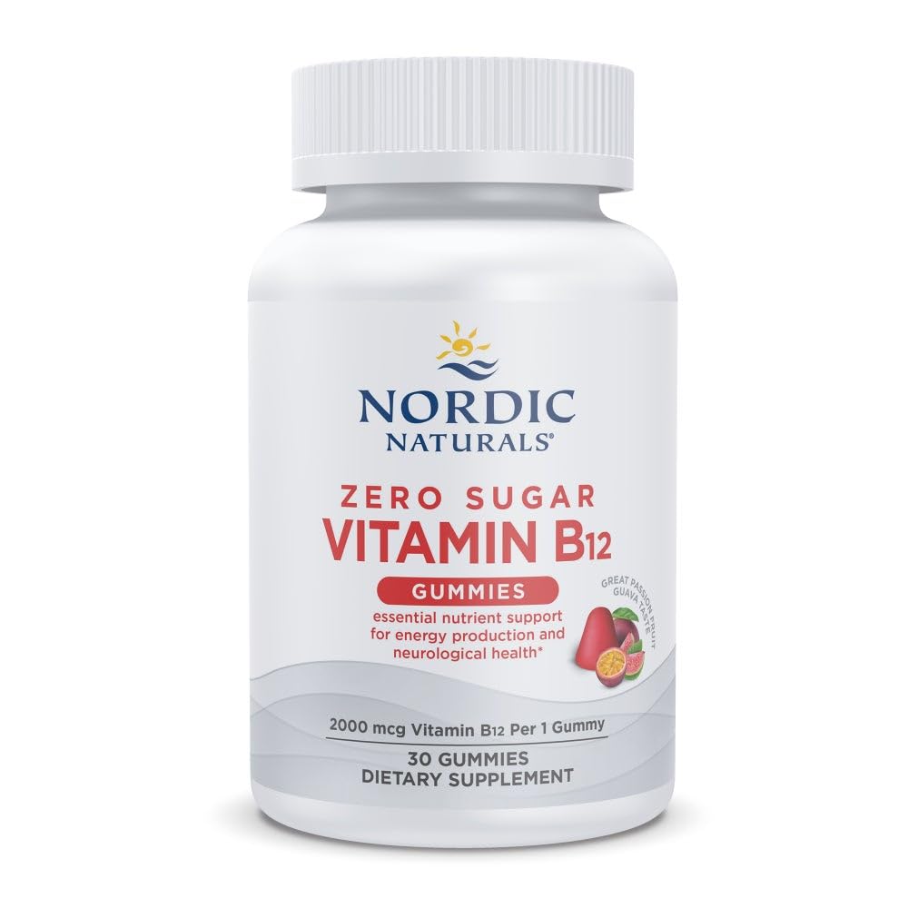 Nordic Naturals Zero Sugar Vitamin B12 Gummies - 2000 mcg Vitamin B12 per Gummy, Passion Fruit Guava Flavor - 30 Gummies, Essential Nutrient Support for Energy Production and Brain Health, 30 Servings Nordic NaturalsAu supplements