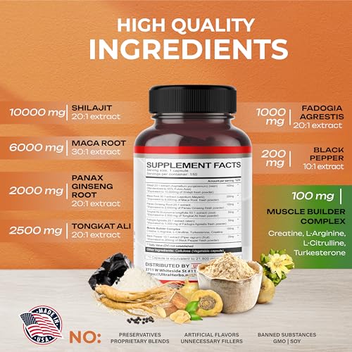 Shilajit Pure Himalayan 21,800mg - Energy Booster 85% Fulvic Acid, Maca Root ULTRA HERBSAu supplements