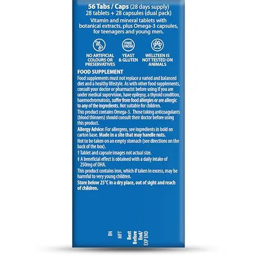 Vitabiotics Wellteen Him Plus Omega-3 - Maximum Nutritional Support for Teenagers and Young Men Ages 13-19 - 56 Tablets and Capsules WellteenAu supplements