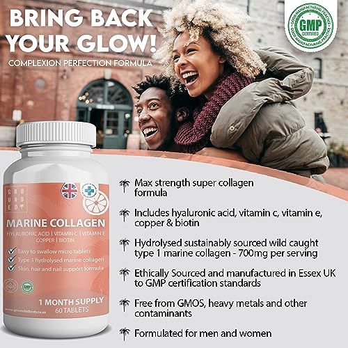 Hydrolysed Marine Collagen 700mg with Hyaluronic Acid, Vitamin C, Vitamin E, Copper & Biotin G R O U N D E D COFFEE SCRUBAu supplements