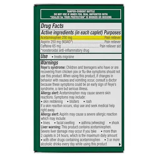 Excedrin Migraine Relief Caplets for Migraine Symptoms, Acetaminophen 250mg, Aspirin 250mg, Caffeine 65mg, Pain Reliever, 24 Count ExcedrinAu supplements