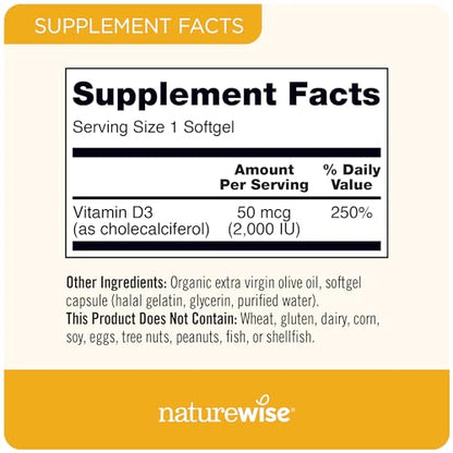 NatureWise Vitamin D3 2000iu (50 mcg) Healthy Muscle Function, and Immune Support NatureWiseUS supplements