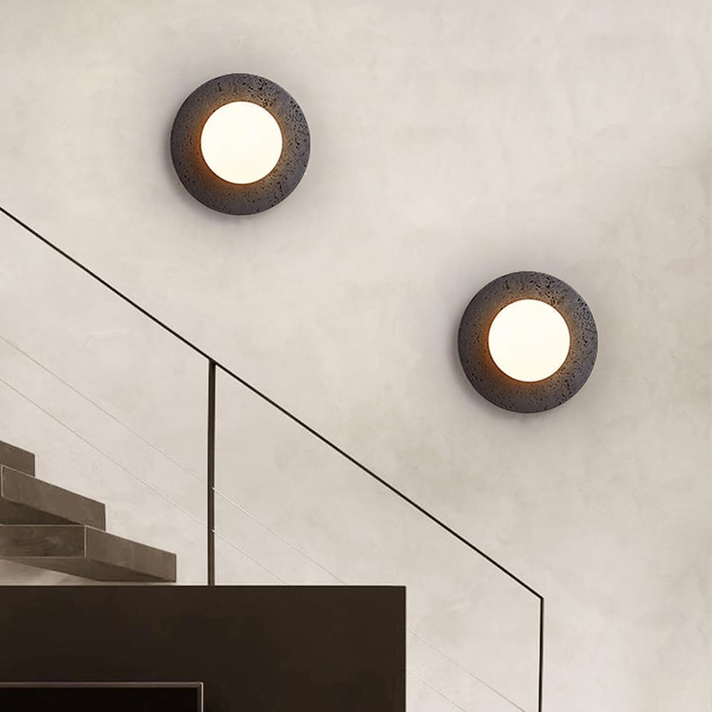 BFFGKGL Modern Natural Black Travertine Hallway Wall Sconce Nordic Creativity Round Transmittance Glass Bedside Wall Light Japanese Minimalist Aisle Wall Lamp For Living Room Stairs Living Room Balcon BFFGKGLAu supplements