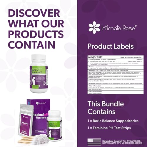 Intimate Rose Boric Acid Suppositories and pH Test Strips for Women (50 Strips) Bundle. Intimate RoseAu supplements