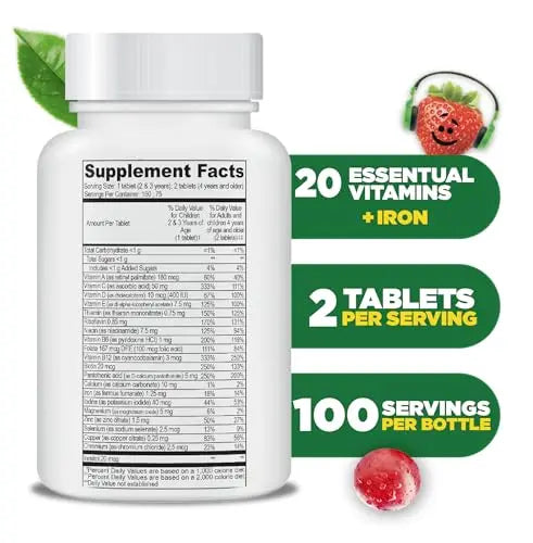 Lifeable Multivitamin & Multimineral with Iron Chewables for Kids – Vegetarian – Gluten Free Vegetarian – Great Tasting Doctors OrdersAu supplements