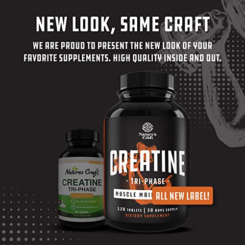 High Strength Tri Phase Creatine Pills - Muscle Mass Gainer and Muscle Recovery Creatine Natures CraftUS supplements