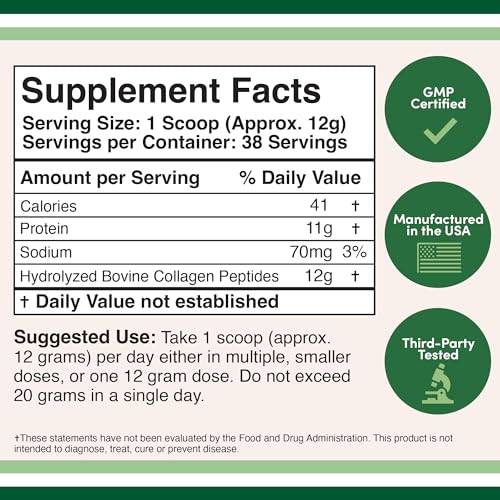 Collagen Peptides Powder - Hydrolyzed Collagen, Keto Safe - 16.08oz - Multi Type 1, 2 Double Wood SupplementsUS supplements