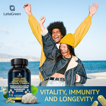 LetaGreen Organic Lions Mane Supplement Capsules - 120 Real Mushrooms Lion's Mane LetaGreenUS supplements