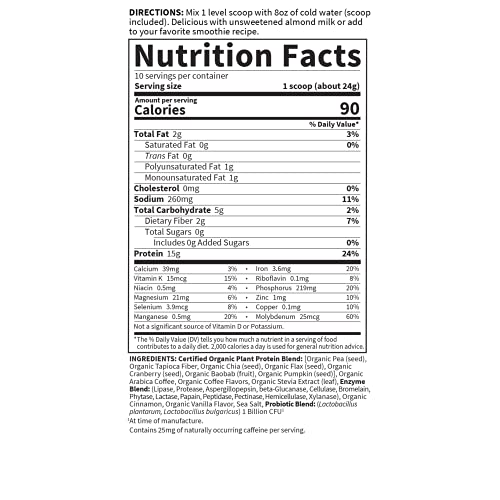 Garden of Life Organic Plant Protein Smooth Coffee Powder, 10 Servings - Vegan Garden of LifeUS supplements
