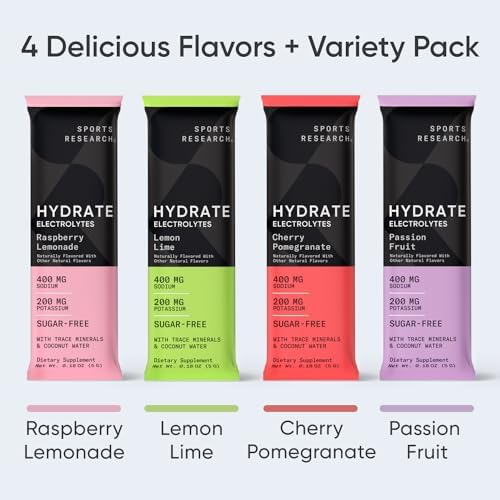 Sports Research Hydrate Electrolytes Powder Packets - Sugar-Free & Naturally Flavored Sports ResearchUS supplements
