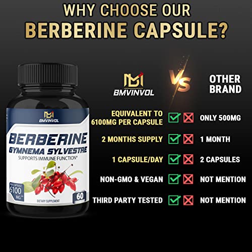 BMVINVOL 5-in-1 Berberine Supplement 6100mg with Ceylon Cinnamon, Gymnema Sylvestre BMVINVOLUS supplements