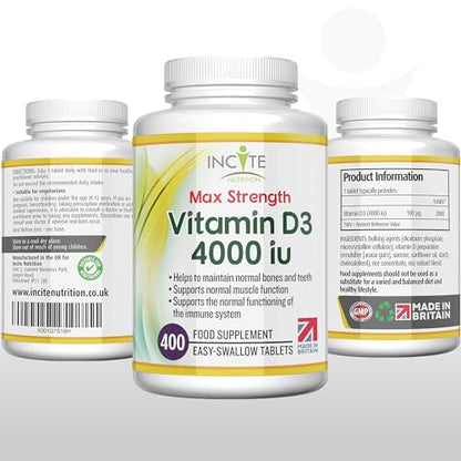 Vitamin D3 4000 iu - Vitamin D Tablets - 1 Year Supply Tablets - Vegetarian - Vitamin D Incite NutritionUS supplements