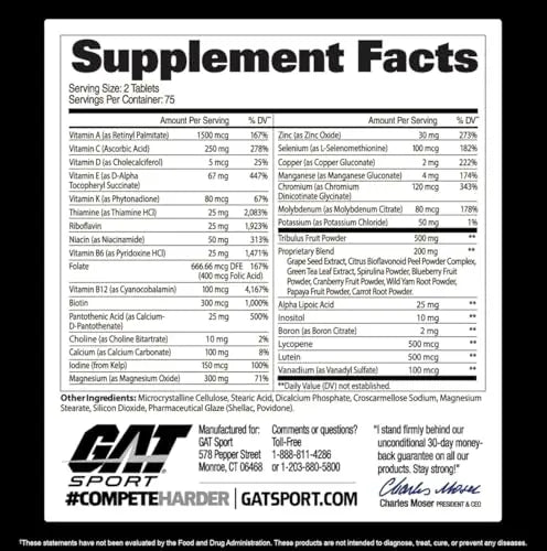 GAT SPORT Men's Multi + Test, Premium Multivitamin Tablets (150 Count) GAT SPORTAu supplements