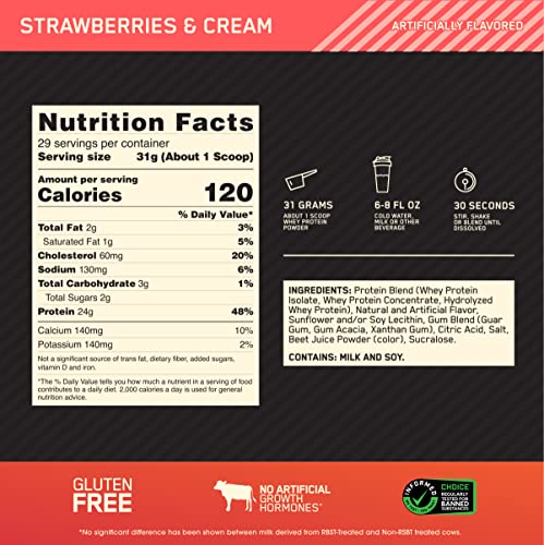 Optimum Nutrition Gold Standard 100% Whey Protein Powder, Strawberries & Cream Optimum NutritionUS supplements