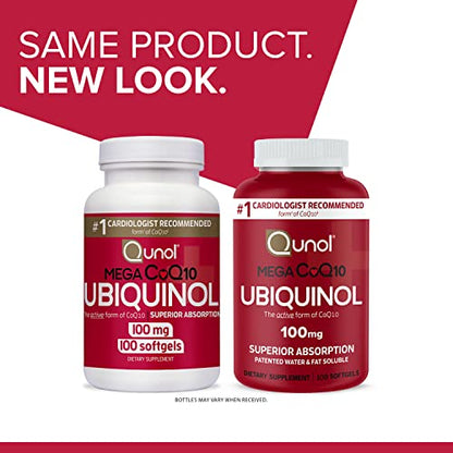 Qunol Mega Ubiquinol 100mg CoQ10, Superior Absorption, Patented Water and Fat Soluble QunolUS supplements