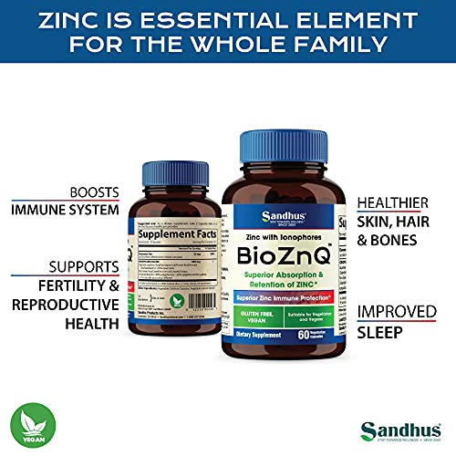 Sandhu's BioZnq 900mg Vegetarian Capsules Zinc Supplement with Quercetin Sandhu'sAu supplements