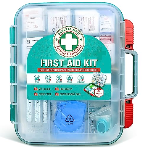 General Medi 420 Pieces Professional First Aid Kit - HardCase First Aid Box - Contains General MediAu supplements