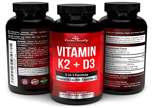 Vitamin K2 (MK7 & MK4) with D3 Supplement - Vitamin K & D as MK-7 100mcg, MK-4 500mcg Divine BountyUS supplements