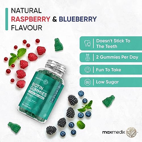 Biotin Gummies 5000mcg - with Vitamin A, B, C, D, E & Selenium – 120 Hair Nails and Skin maxmedixUS supplements