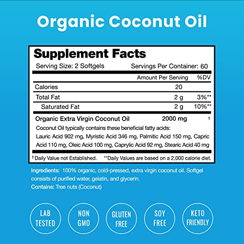 NutraChamps Organic Coconut Oil Capsules 2000mg - 120 Softgels Extra Virgin, Unrefined NutraChampsUS supplements