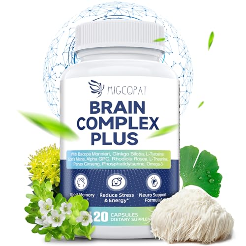 Brain Supplements for Memory and Focus | Nootropic with Bacopa Monnieri, Lion's Mane, Alpha GPC, Ginkgo Biloba | Mental Clarity & Cognitive Support | Vitamin B6 & B12 Neuro Health - Non-GMO, 120 Caps MigcopatAu supplements