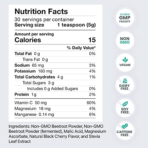 HumanN SuperBeets - Beet Root Powder - Nitric Oxide Boost for Blood Pressure, Circulation & Heart Health Support - Non-GMO Superfood Supplement - Natural Black Cherry Flavor, 30 Servings humanNUS supplements