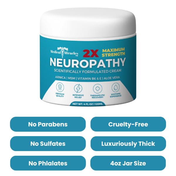 Medical Miracles Neuropathy Cream 2X Strength | Nerve Therapy Max Potency Relief for Feet, Hands, Legs, Toes - Arnica, Vitamin B6, Aloe Vera, MSM - Crafted for Exceptional Relief 4oz Medical MiraclesAu supplements
