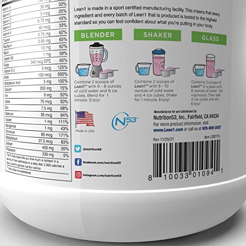 Lean1 Strawberry, 15 Serving tub, Fat Burning Meal Replacement by Nutrition53 N53US supplements