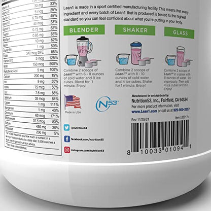 Lean1 Strawberry, 15 Serving tub, Fat Burning Meal Replacement by Nutrition53 N53US supplements